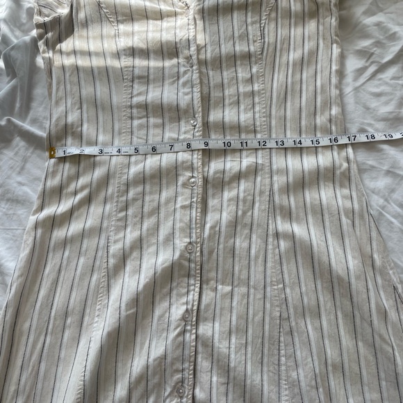 ICHI Striped Button Down Maxi Dress Linen Blend Look V-Neck Short Sleeve Neutral - Picture 13 of 15